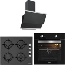 Silverline Siyah Cam Ankastre Set 3420 Classy Siyah Davlumbaz- CS5349B01 Ocak  - BO65E1B01 Fırın