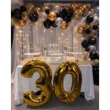 Meri Parti Doğum Günü Seti 25 Adet Gold Metalik Balon 25 Adet Siyah Balon ve 20 Adet Açık Gri