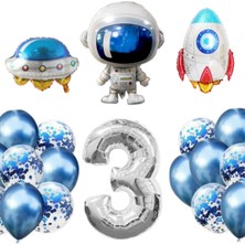 Meri Parti 3 Yaş Uzay Temalı Folyo Set Uzay Astronot Doğum Günü Set