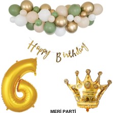 Meri Parti 50 Adet Balon Küf Beyaz Ten Gold Renk Happy Bırthday Banner Yaş Rakam Folyo Balon ve Kral Taç Set