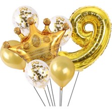Meri Parti Doğum Günü 8 Yaş Altın Kral Kraliçe Taçlı Folyo Balon Seti Yaş 8 Yaş 76 cm Balon Set Helyum Uyumlu