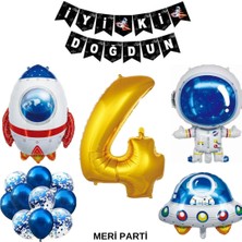 Meri Parti Gold Yaş Sayı Balon Uzay Folyo Balon ve Banner Set Parti Setleri Uzay Temalı Doğum Günü