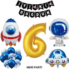 Meri Parti Gold Yaş Sayı Balon Uzay Folyo Balon ve Banner Set Parti Setleri Uzay Temalı Doğum Günü