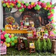 Meri Parti 100 Adet Pembe- Fuşya- Açık Yeşil- Sarı- Koyu Yeşil Metalik Balon ve Balon Zinciri Konsept Balon
