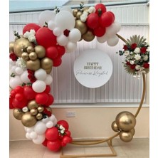 Meri Parti 100 Adet Balon ve Balon Zinciri Kırmızı Beyaz ve Gold Krom Balon Doğum Günü Konsept Balon
