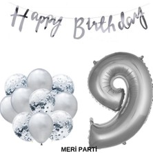 Meri Parti Happy Bırthday Doğum Günü Parti Set Gümüş Yaş Balon Şeffaf Gümüş Metalik Lateks Balon Set Parti Set