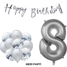 Meri Parti Happy Bırthday Doğum Günü Parti Set Gümüş Yaş Balon Şeffaf Gümüş Metalik Lateks Balon Set Parti Set