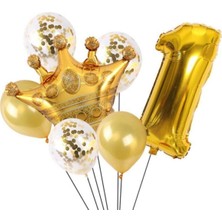 Meri Parti Doğum Günü 8 Yaş Altın Kral Kraliçe Taçlı Folyo Balon Seti Yaş 8 Yaş 76 cm Balon Set Helyum Uyumlu