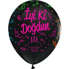 Meri Parti Neon Baskılı Iyi Ki Doğdun 12" Siyah Balon 10'lu Paket