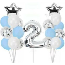 Meri Parti 2 Yaş Konfetili Şeffaf Balon Doğum Günü Parti Seti