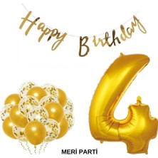 Meri Parti Happy Bırthday Doğum Günü Parti Set Gold Yaş Balon Şeffaf Gold Metalik Lateks Balon Set Parti Set