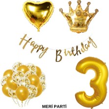 Meri Parti Gold Temalı Happy Bırthday Doğum Günü Set Yaş Balonu Kral Taç Balon Kalp Balon Lateks Balon Set