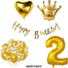 Meri Parti Gold Temalı Happy Bırthday Doğum Günü Set Yaş Balonu Kral Taç Balon Kalp Balon Lateks Balon Set