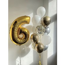 Meri Parti 6 Yaş Rakam Balon 6 Yaş Folyo Balon Doğum Günü Krom Balon ve Lateks Balon Konsept Doğum Günü