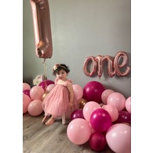 Meri Parti Rosegold One Yazısı ve Pembe Fuşya Balon Set 1 Yaş Doğum Günü Set Balon Set 1 Rakam Folyo Balon