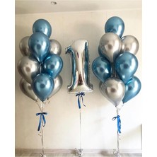 Meri Parti Krom Gri ve Mavi Balon Seti Krom Gri Set