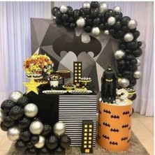 Meri Parti  100 Adet Siyah Gümüş Gri Batman Konsept Balon Zincir