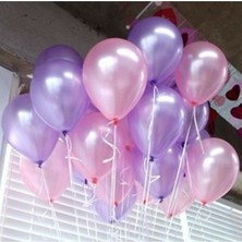 Meri Parti Metalik Lila Pembe Balon, Helyum Uyumlu 20 Adet