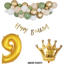 Meri Parti 50 Adet Balon Küf Beyaz Ten Gold Renk Happy Bırthday Banner Yaş Rakam Folyo Balon ve Kral Taç Set