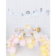 Meri Parti Gümüş Kaliğrafi Banner 100 Adet Pembe Sarı Somon Makaron Balon Konsept Doğum Günü Set Balon