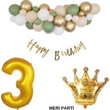 Meri Parti 50 Adet Balon Küf Beyaz Ten Gold Renk Happy Bırthday Banner Yaş Rakam Folyo Balon ve Kral Taç Set