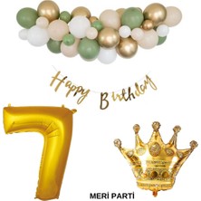 Meri Parti 50 Adet Balon Küf Beyaz Ten Gold Renk Happy Bırthday Banner Yaş Rakam Folyo Balon ve Kral Taç Set