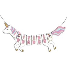 Unicorn Temalı Simli At Şeklinde Iyi Ki Doğdun Yazı Banner