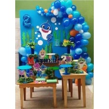 Meri Parti 100 Adet Mavi-Beyaz-Lacivert-Turuncu Metalik Balon ve Balon Zinciri Baby Shark Konsept Parti