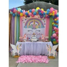 Meri Parti 110 Adet Unicorn Konsept Metalik Balon ve Balon Zinciri Tek Boynuzlu At Konsept Parti