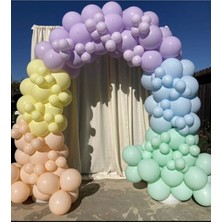 Meri Parti Makaron Mint Yeşili Somon Lila Sarı ve Mavi Balon Zinciri 100 Adet