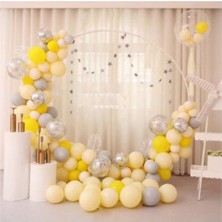 Meri Parti Sarı Makaron Gümüş Krom Konfetili Balon Zincir Seti