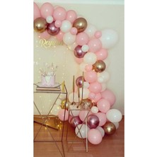 Meri Parti Krom Pembe Krom Gold Pastel Beyaz Pembe Balon Konsept Balon