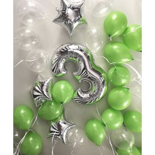 Meri Parti 3 Yaş Folyo Balon Set 3 Yaş Doğum Günü Balon Yeşil Şeffaf Balon Yıldız Balon Set