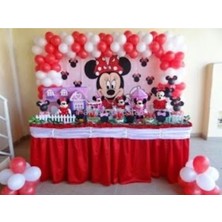 Meri Parti 100 Adet Kırmızı-Beyaz Metalik Balon ve Balon Zinciri Minnie Mouse Konsept Balon Parti Süslemeleri