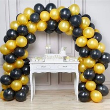 Meri Parti 100 Adet Metalik Balon ve Zinciri Siyah Altın Renk Parti Konsept