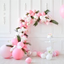 Meri Parti 100 Adet Pembe Beyaz Metalik Balon ve Balon Zinciri Pembe Beyaz