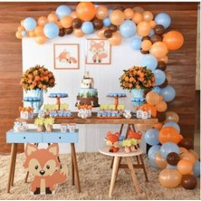Meri Parti 100 Adet Metalik Balon ve Balon Zinciri Turuncu Kahverengi Mavi Metalik Balon Tilki Konsept Parti
