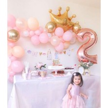 Meri Parti 2 Yaş Doğum Günü  Kral Taç Folyo Balon Set Pembe Rosegold Lateks Balon Doğum Günü Set