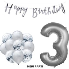 Meri Parti Happy Bırthday Doğum Günü Parti Set Gümüş Yaş Balon Şeffaf Gümüş Metalik Lateks Balon Set Parti Set
