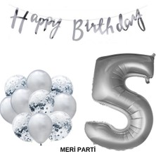 Meri Parti Happy Bırthday Doğum Günü Parti Set Gümüş Yaş Balon Şeffaf Gümüş Metalik Lateks Balon Set Parti Set