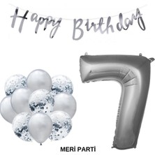 Meri Parti Happy Bırthday Doğum Günü Parti Set Gümüş Yaş Balon Şeffaf Gümüş Metalik Lateks Balon Set Parti Set