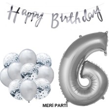 Meri Parti Happy Bırthday Doğum Günü Parti Set Gümüş Yaş Balon Şeffaf Gümüş Metalik Lateks Balon Set Parti Set