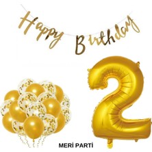 Meri Parti Happy Bırthday Doğum Günü Parti Set Gold Yaş Balon Şeffaf Gold Metalik Lateks Balon Set Parti Set