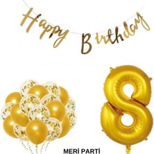 Meri Parti Happy Bırthday Doğum Günü Parti Set Gold Yaş Balon Şeffaf Gold Metalik Lateks Balon Set Parti Set