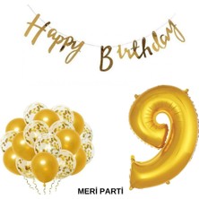 Meri Parti Happy Bırthday Doğum Günü Parti Set Gold Yaş Balon Şeffaf Gold Metalik Lateks Balon Set Parti Set