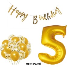 Meri Parti Happy Bırthday Doğum Günü Parti Set Gold Yaş Balon Şeffaf Gold Metalik Lateks Balon Set Parti Set