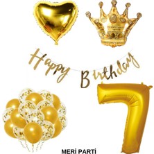 Meri Parti Gold Temalı Happy Bırthday Doğum Günü Set Yaş Balonu Kral Taç Balon Kalp Balon Lateks Balon Set