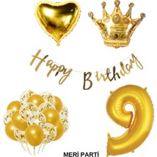 Meri Parti Gold Temalı Happy Bırthday Doğum Günü Set Yaş Balonu Kral Taç Balon Kalp Balon Lateks Balon Set