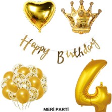 Meri Parti Gold Temalı Happy Bırthday Doğum Günü Set Yaş Balonu Kral Taç Balon Kalp Balon Lateks Balon Set