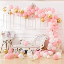 Meri Parti Pembe Beyaz Gold Krom Konfetili Balon Zincir Seti - 5 Metre